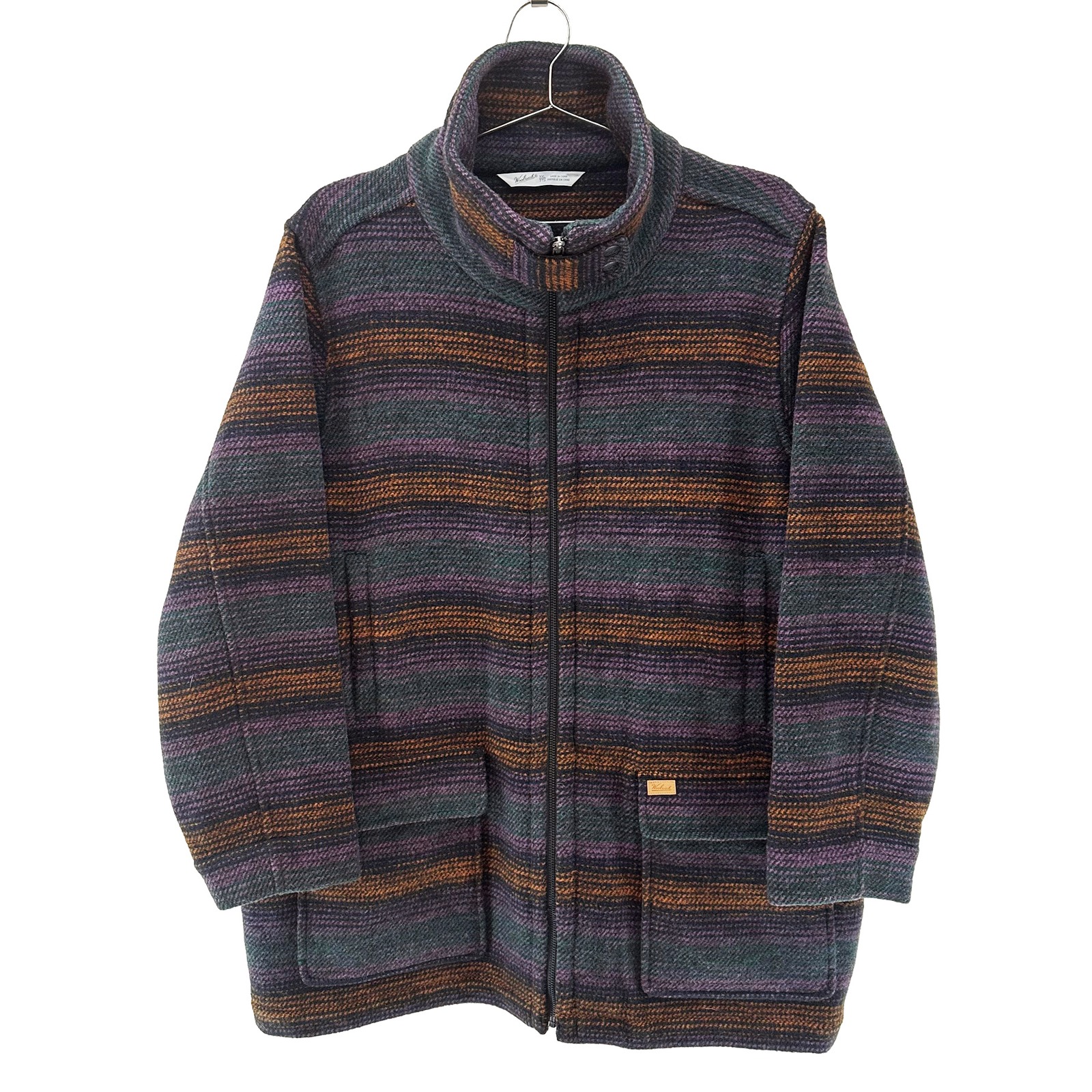 Woolrich Wool Blend Full Zip Striped Blanket Coat Xxl Purple Green Orange